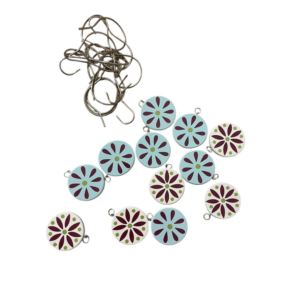 Retro Flower Power Enamel Shower Curtain Hooks Set of 12 Vintage Mod Daisies‎
